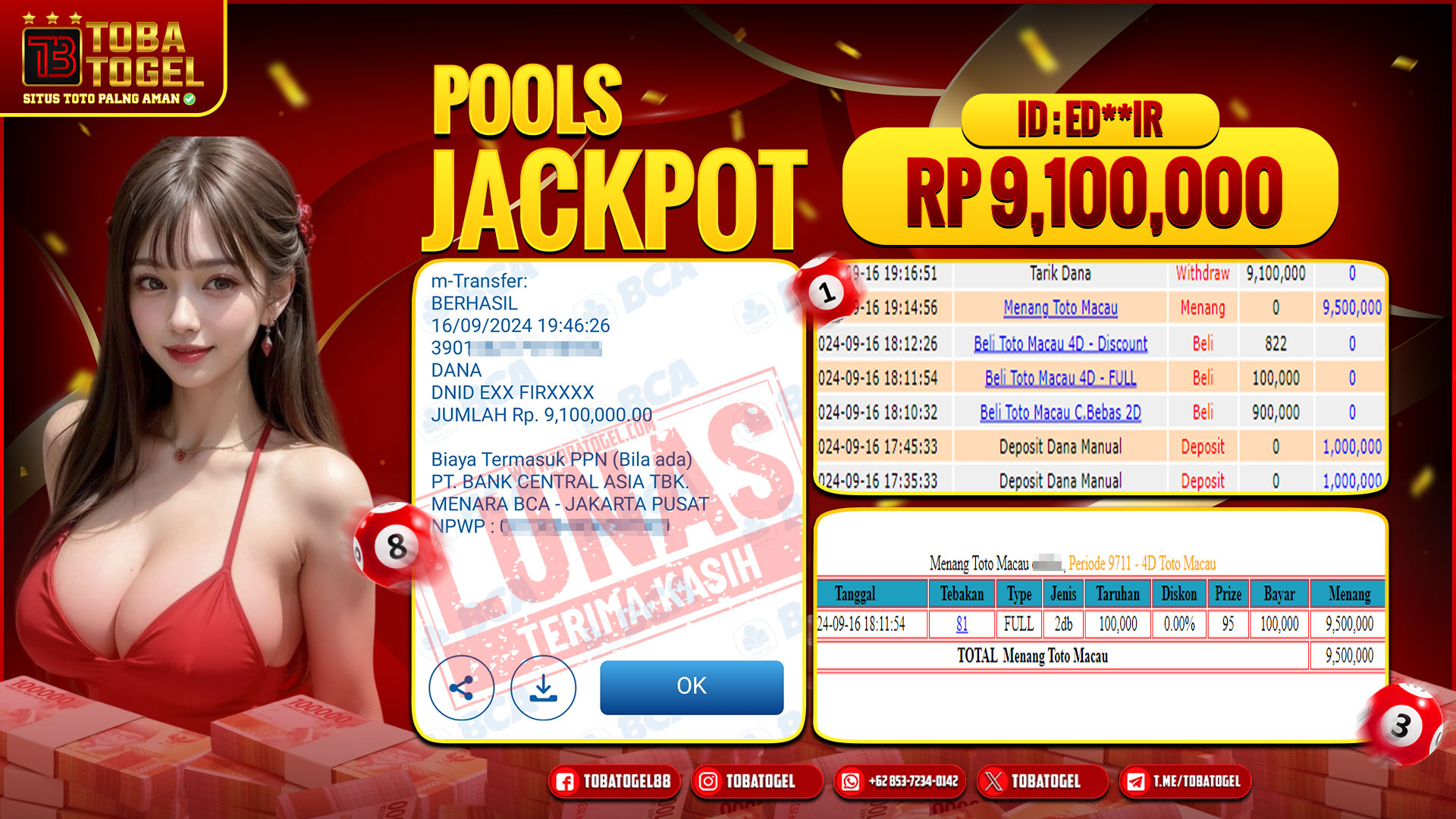 TOBATOGEL - JACKPOT TOGEL TOTOMACAU 9 JUTA LUNAS ✅