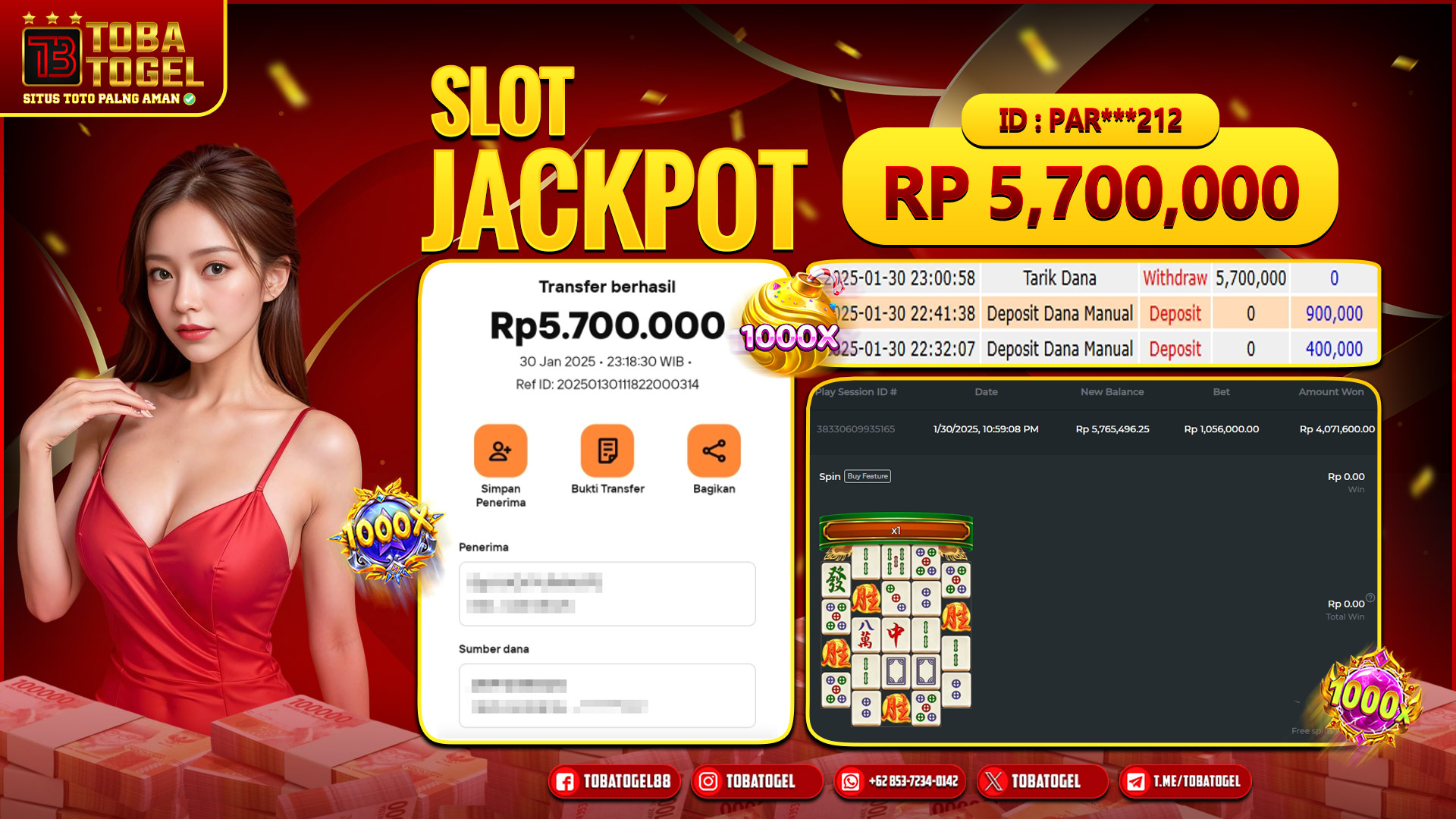 TOBATOGEL - JACKPOT SLOT PRAGMATIC PLAY 5.7 JUTA LUNAS ✅