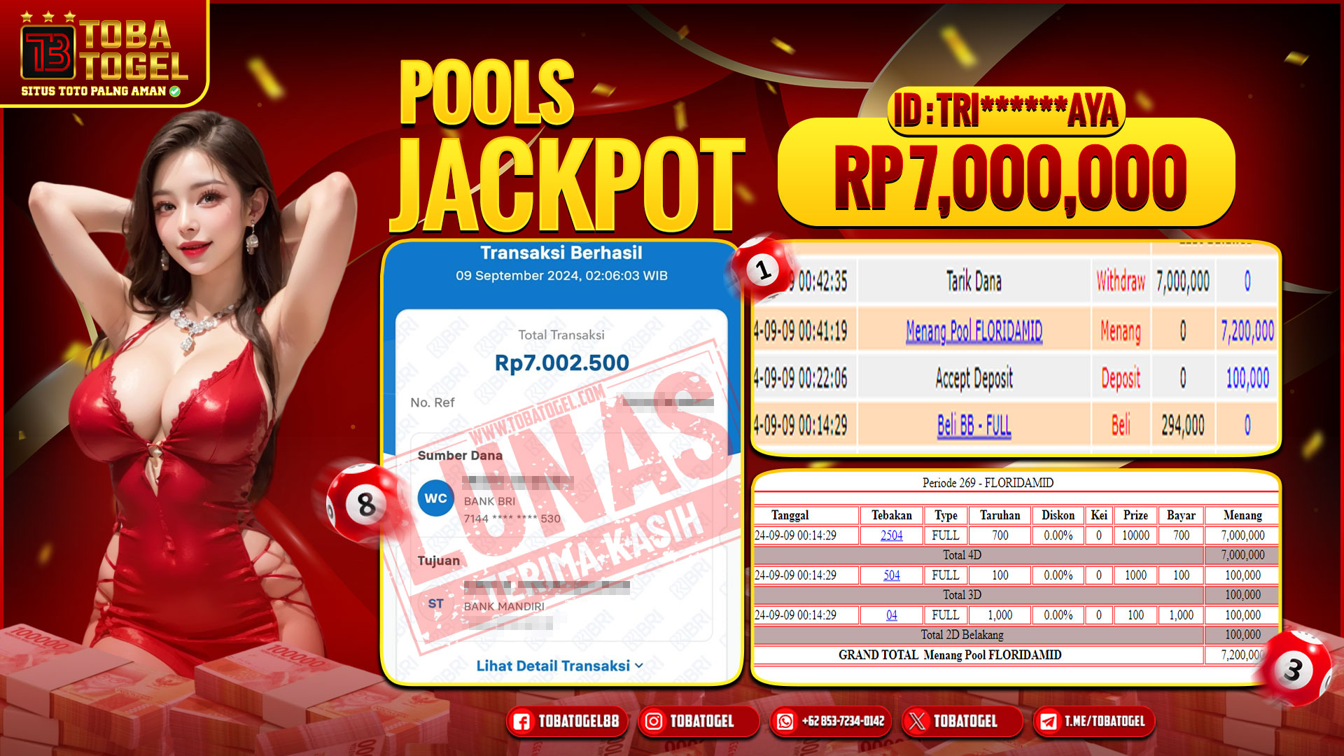 TOBATOGEL - JACKPOT TOGEL TOGEL WLA 7 JUTA LUNAS ✅