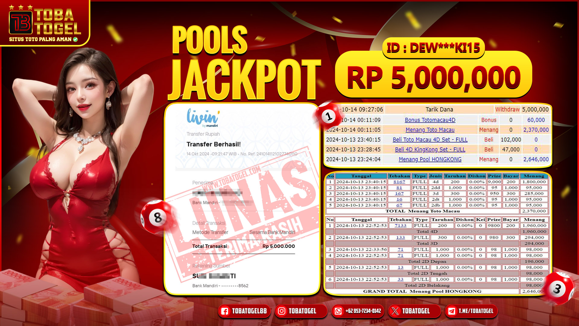 TOBATOGEL - JACKPOT TOGEL HONGKONG & MACAU 5 JUTA LUNAS ✅