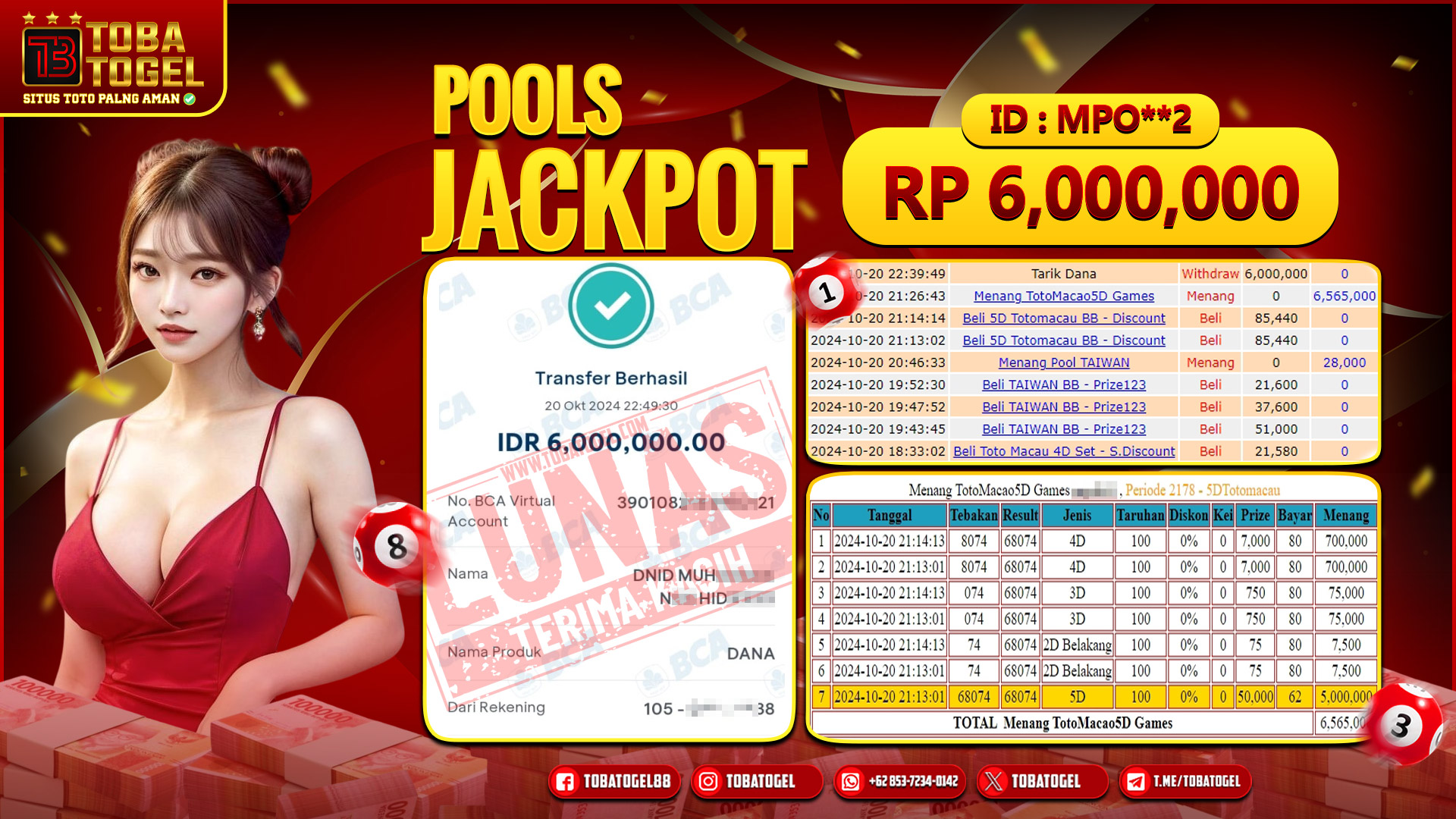 TOBATOGEL - JACKPOT TOGEL MACAU 5D 6 JUTA LUNAS ✅