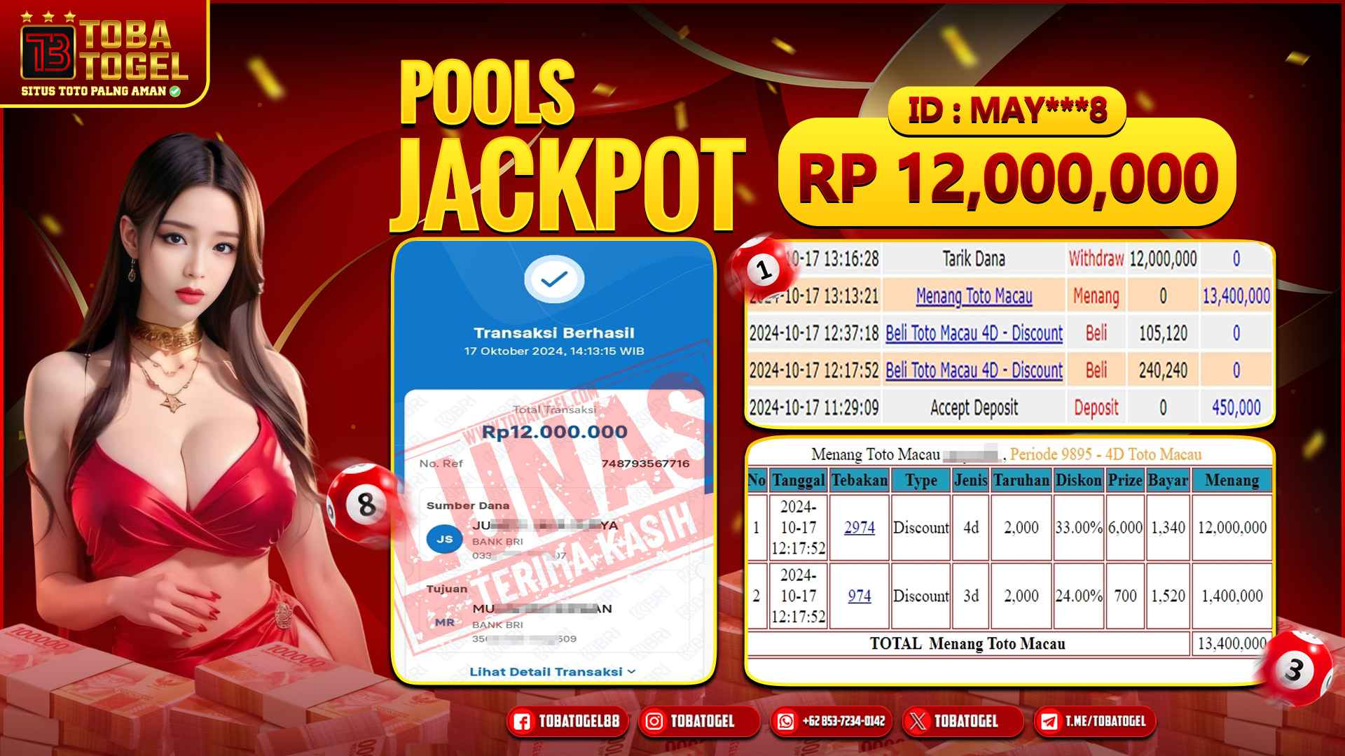TOBATOGEL - JACKPOT TOGEL MACAU 12 JUTA LUNAS ✅