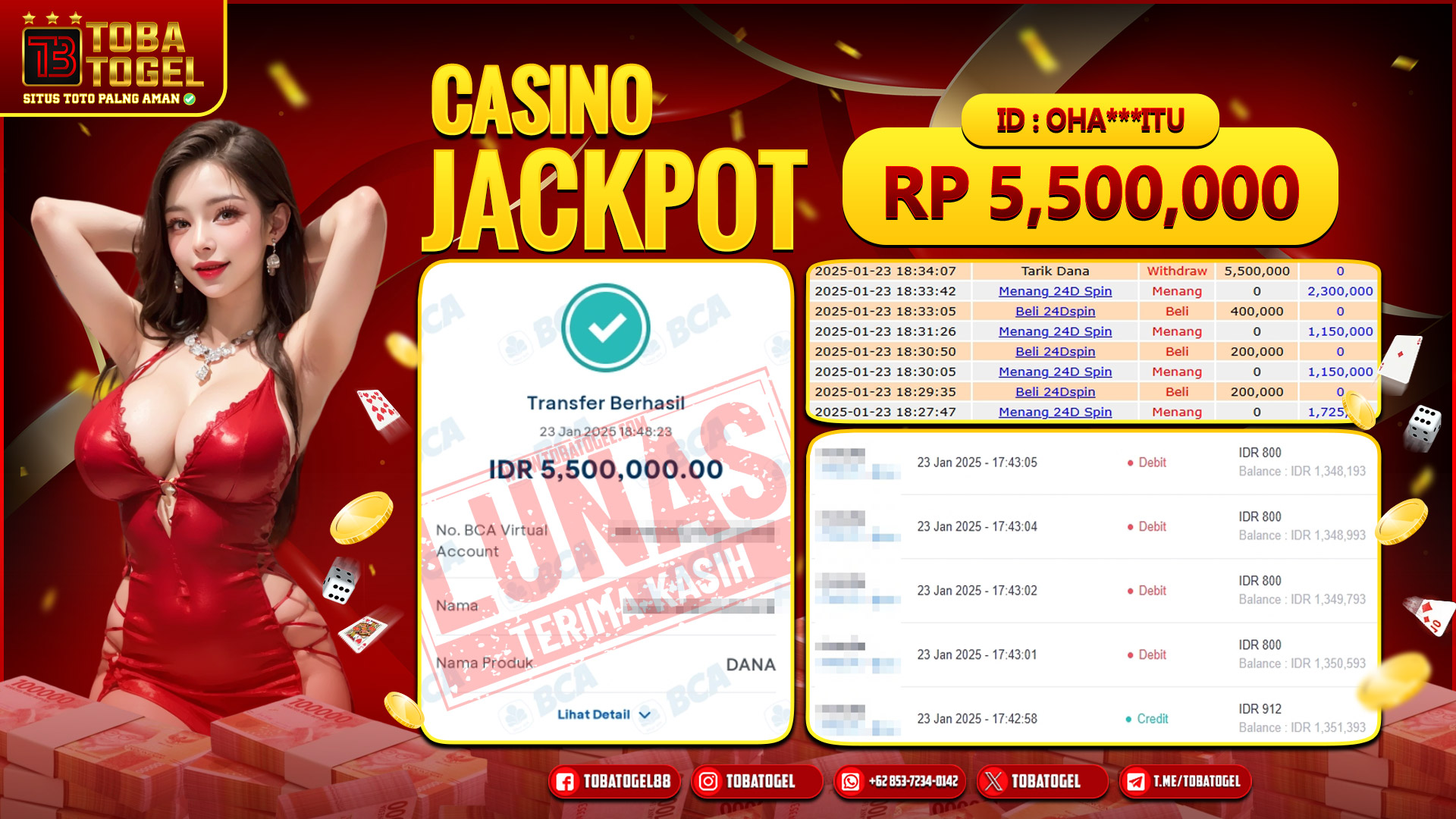 TOBATOGEL - JACKPOT CASINO PRAGMATIC PLAY 5.5 JUTA LUNAS ✅