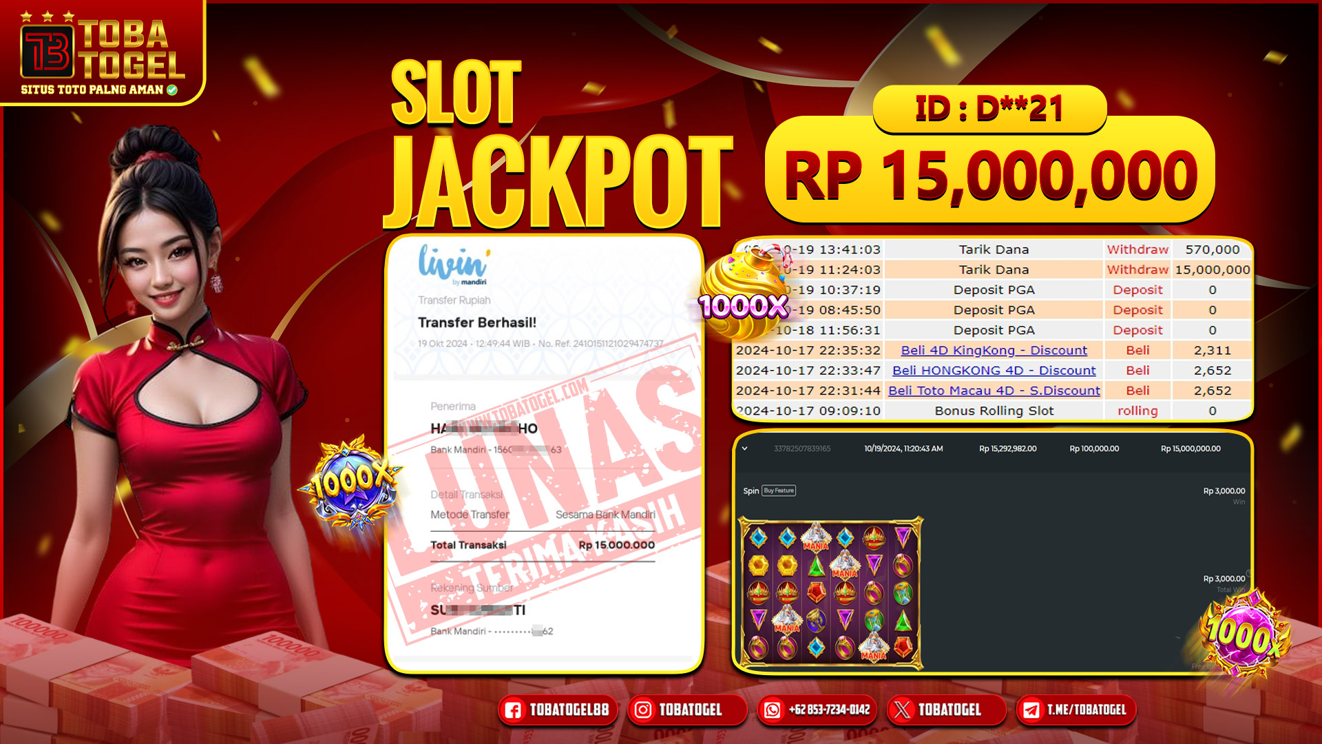 TOBATOGEL - JACKPOT SLOT PRAGMATIC PLAY 15 JUTA LUNAS ✅