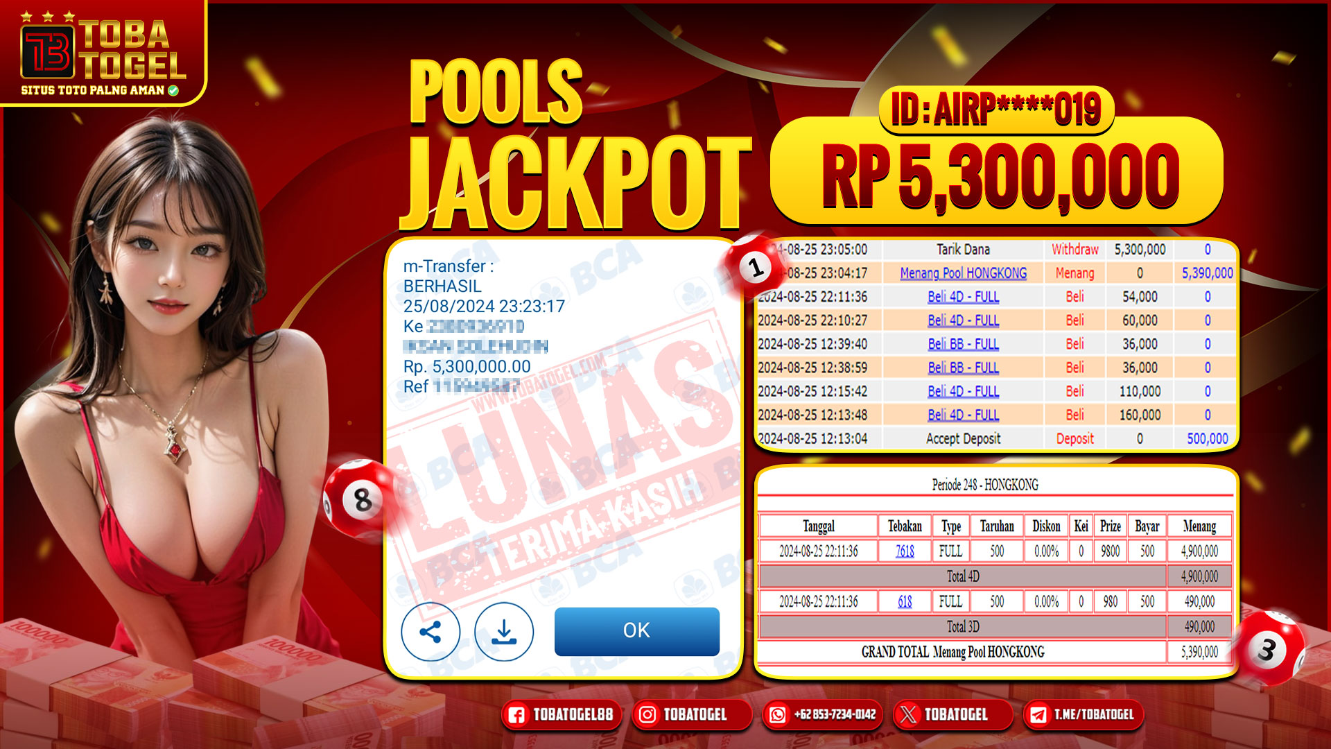 TOBATOGEL - JACKPOT TOGEL HONGKONG 5 JUTA LUNAS ✅