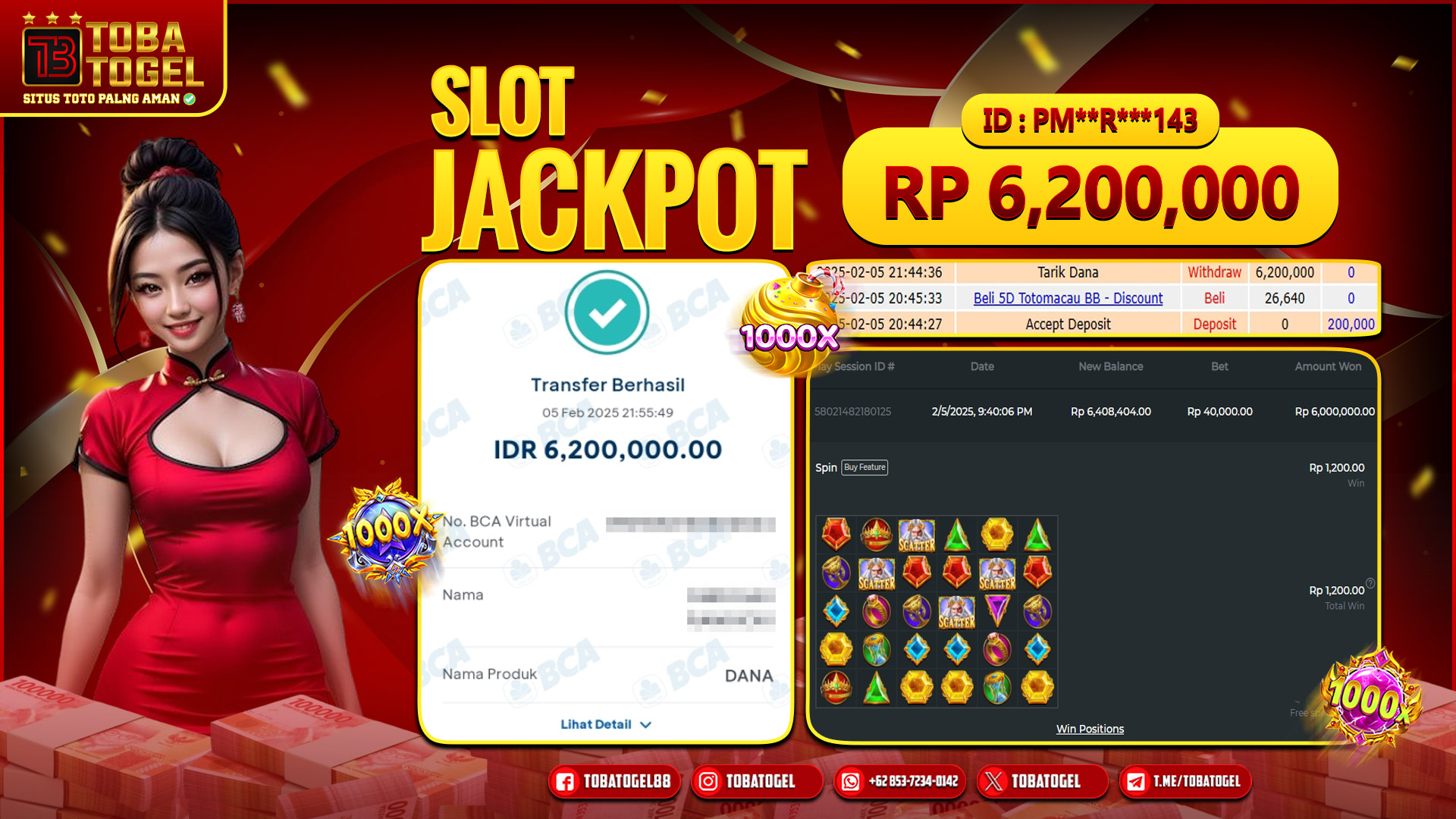 TOBATOGEL - JACKPOT SLOT PRAGMATIC PLAY 6.2 JUTA LUNAS ✅