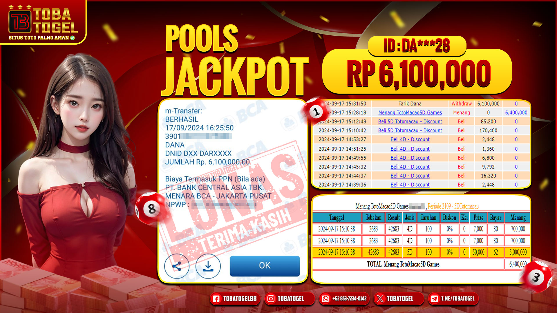 TOBATOGEL - JACKPOT TOGEL TOTOMACAU5D 6 JUTA LUNAS ✅