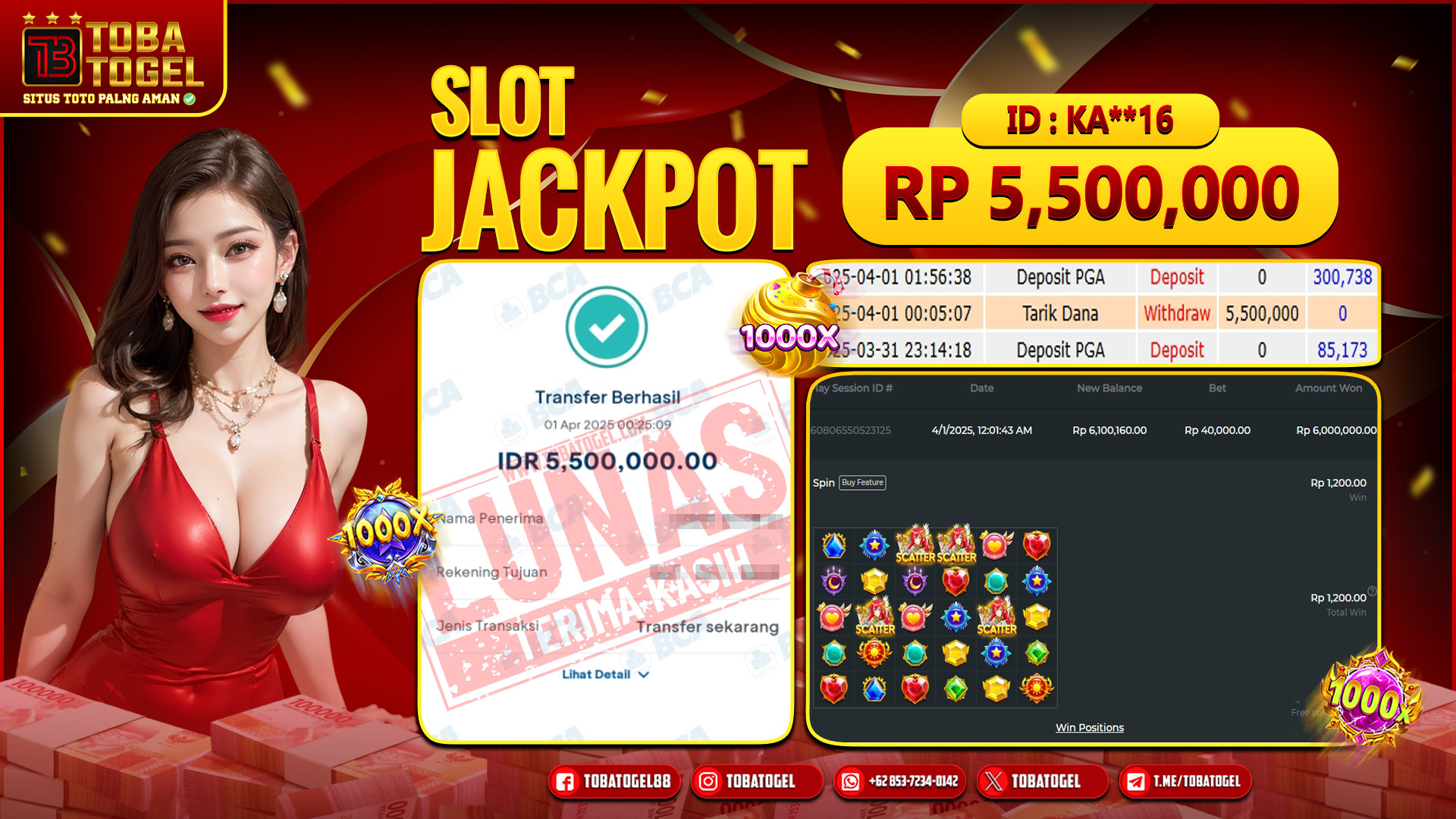 TOBATOGEL - JACKPOT SLOT PRAGMATIC PLAY 5.5 JUTA LUNAS ✅