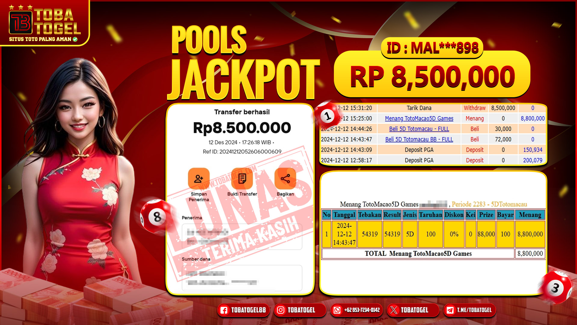 TOBATOGEL - JACKPOT TOGEL TOTOMACAU 5D 8.5 JUTA LUNAS ✅