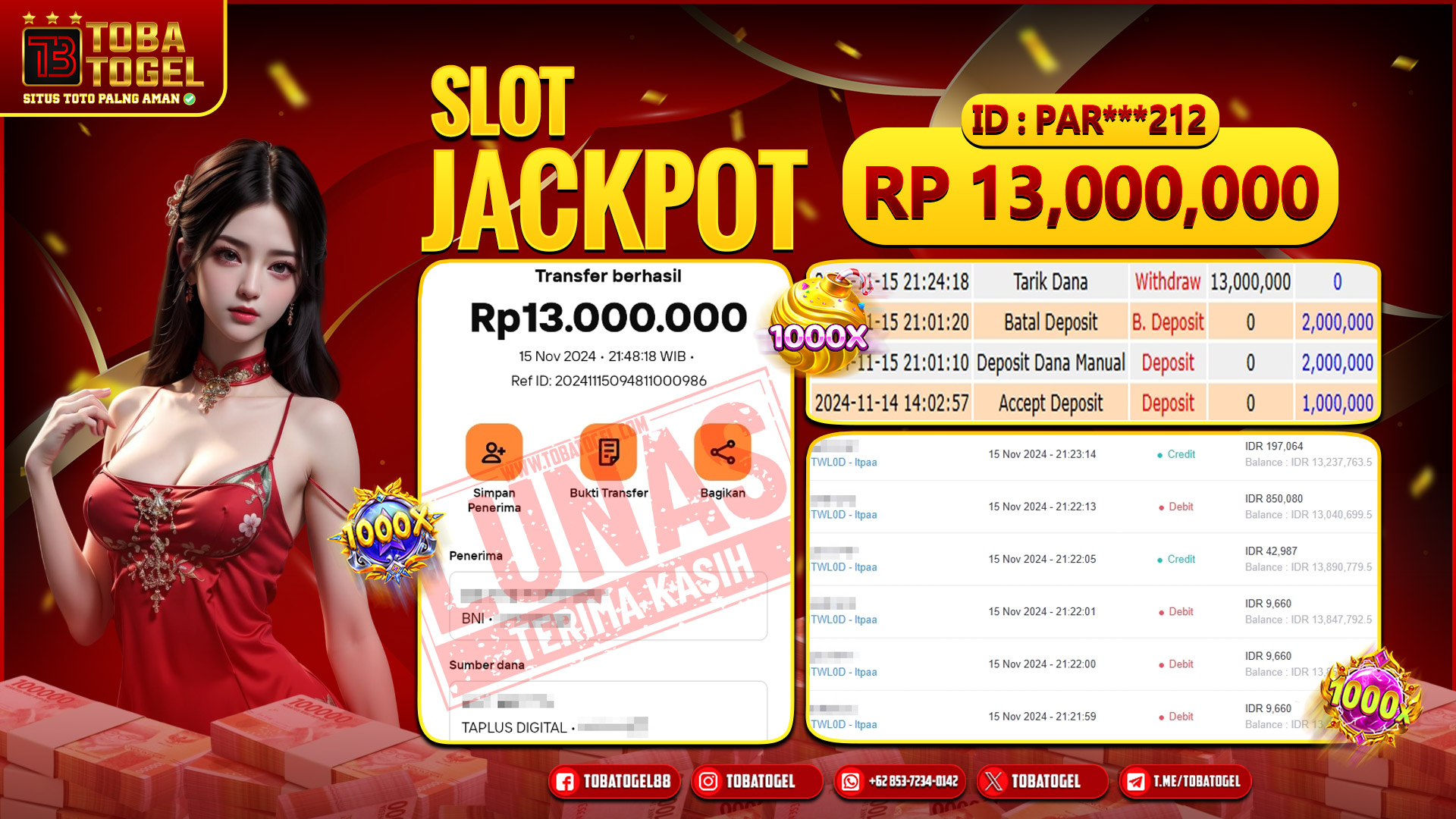 TOBATOGEL - JACKPOT SLOT PG SOFT 13 JUTA LUNAS ✅