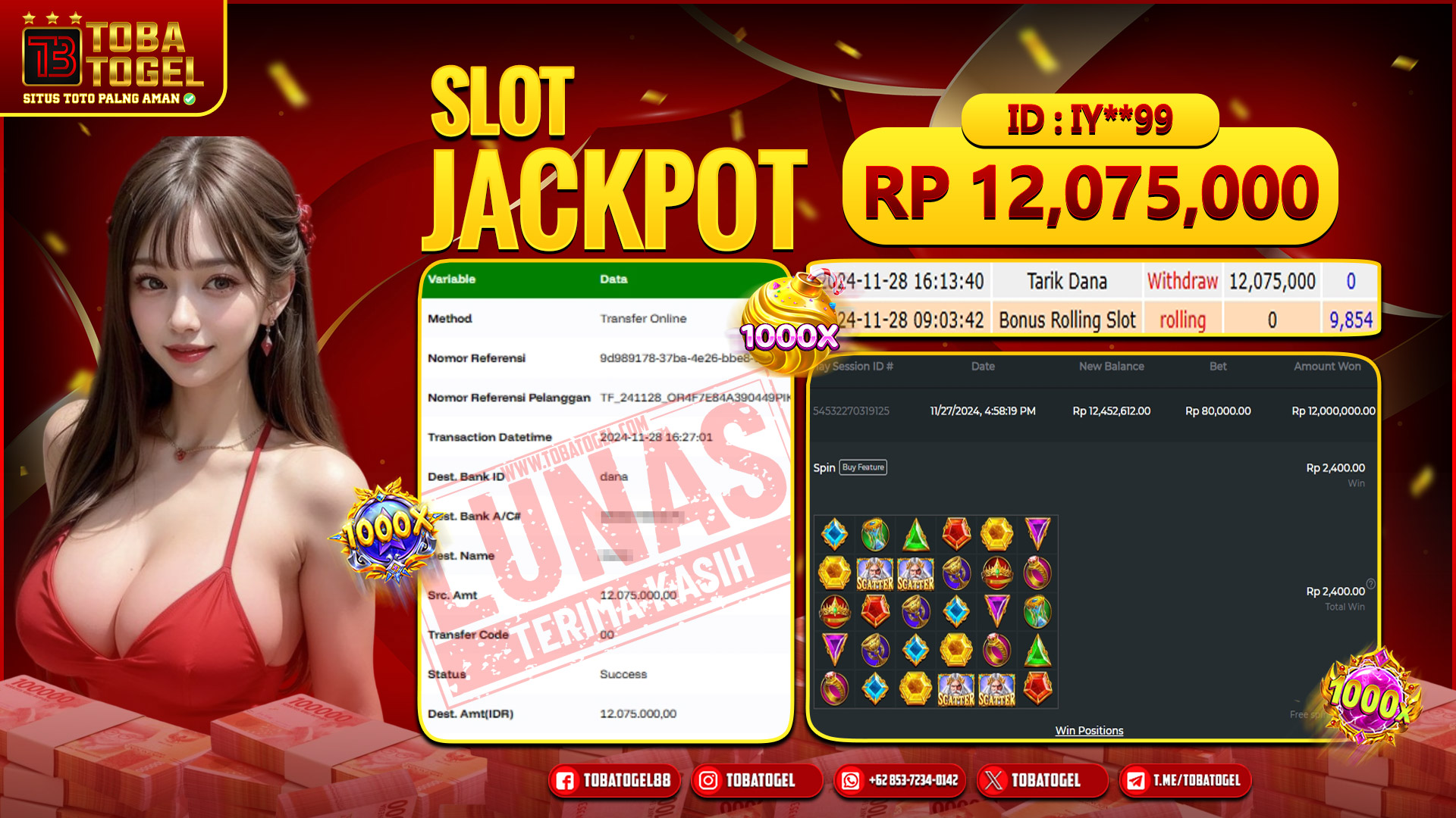 TOBATOGEL - JACKPOT SLOT PRAGMATIC PLAY 12 JUTA LUNAS ✅