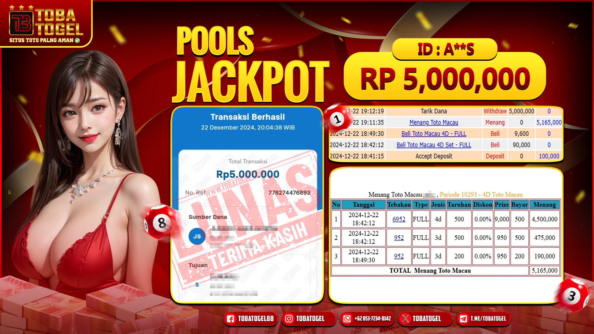 TOBATOGEL - JACKPOT TOGEL TOTOMACAU 5 JUTA LUNAS ✅