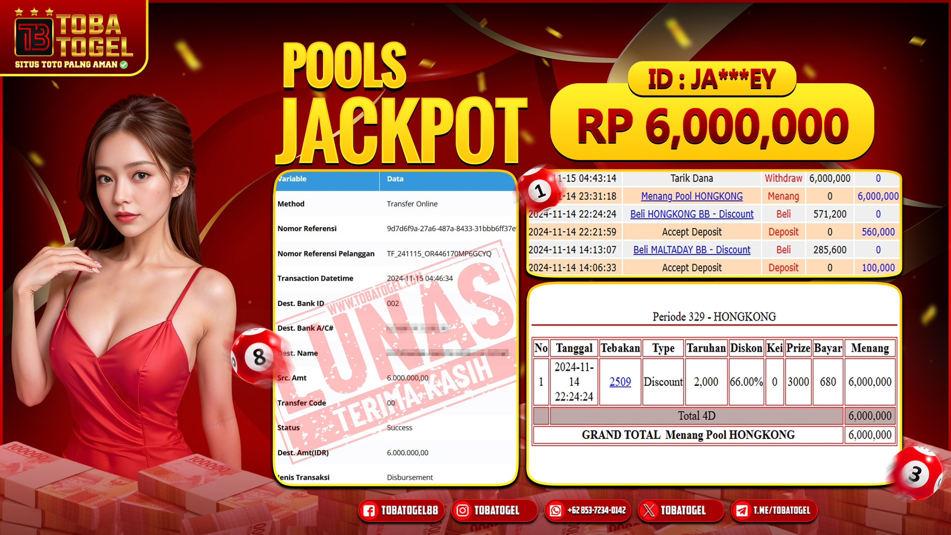 TOBATOGEL - JACKPOT TOGEL HONGKONG 6 JUTA LUNAS ✅