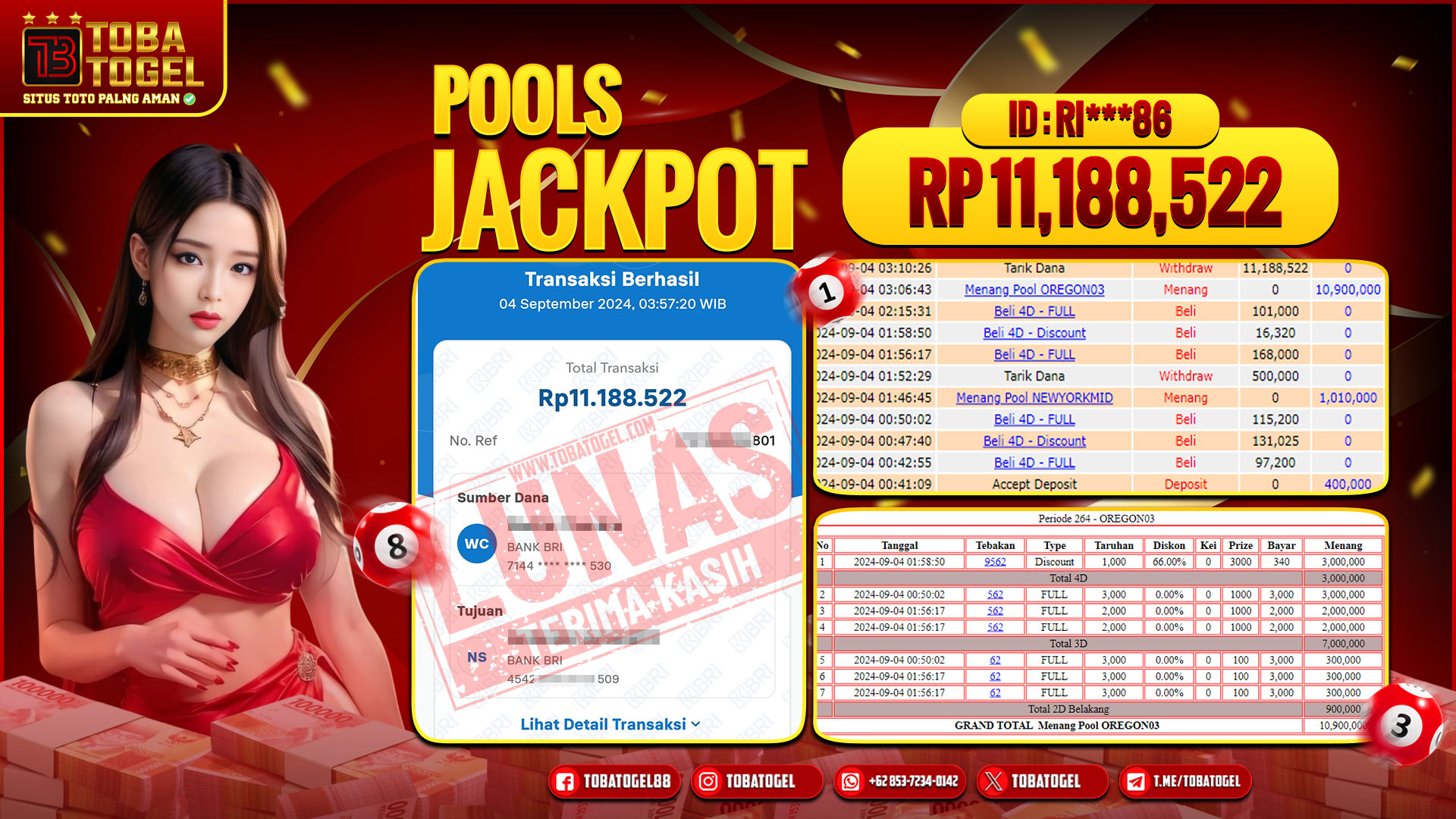 TOBATOGEL - JACKPOT TOGEL WLA 11 JUTA LUNAS ✅